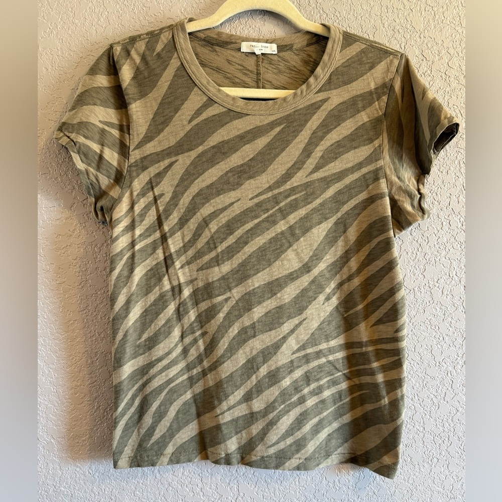 rag & bone Olive and Beige Zebra Print Top